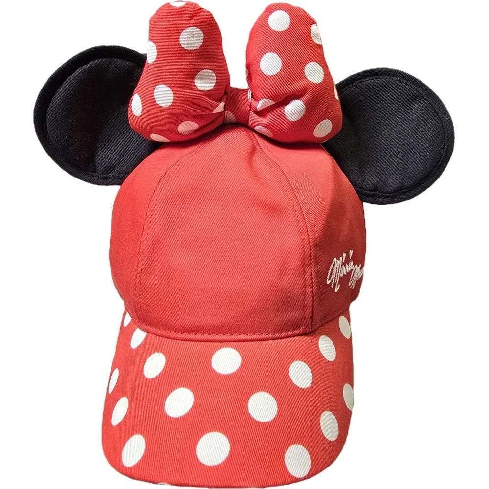 Disney Parks Minnie Mouse Polka‎ Dot Bow Ears Red Youth Baseball Cap Hat 54–57cm